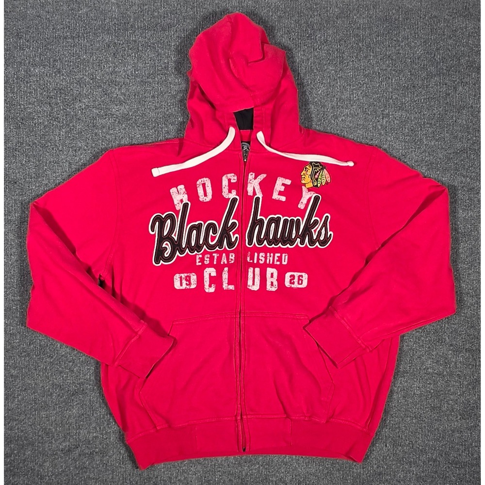 G-III NHL Chicago Blackhawks Red Full Zip Hoodie Sweatshirt Men Large Distressed